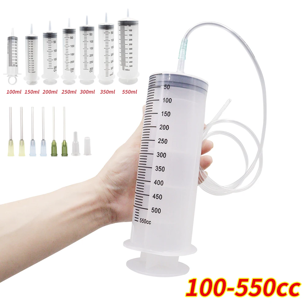 100-550ml Large Syringes With Tube for Liquid Plastic Syringes With Tip Cap for Glue Dispensing, Watering, Refilling, Feeding