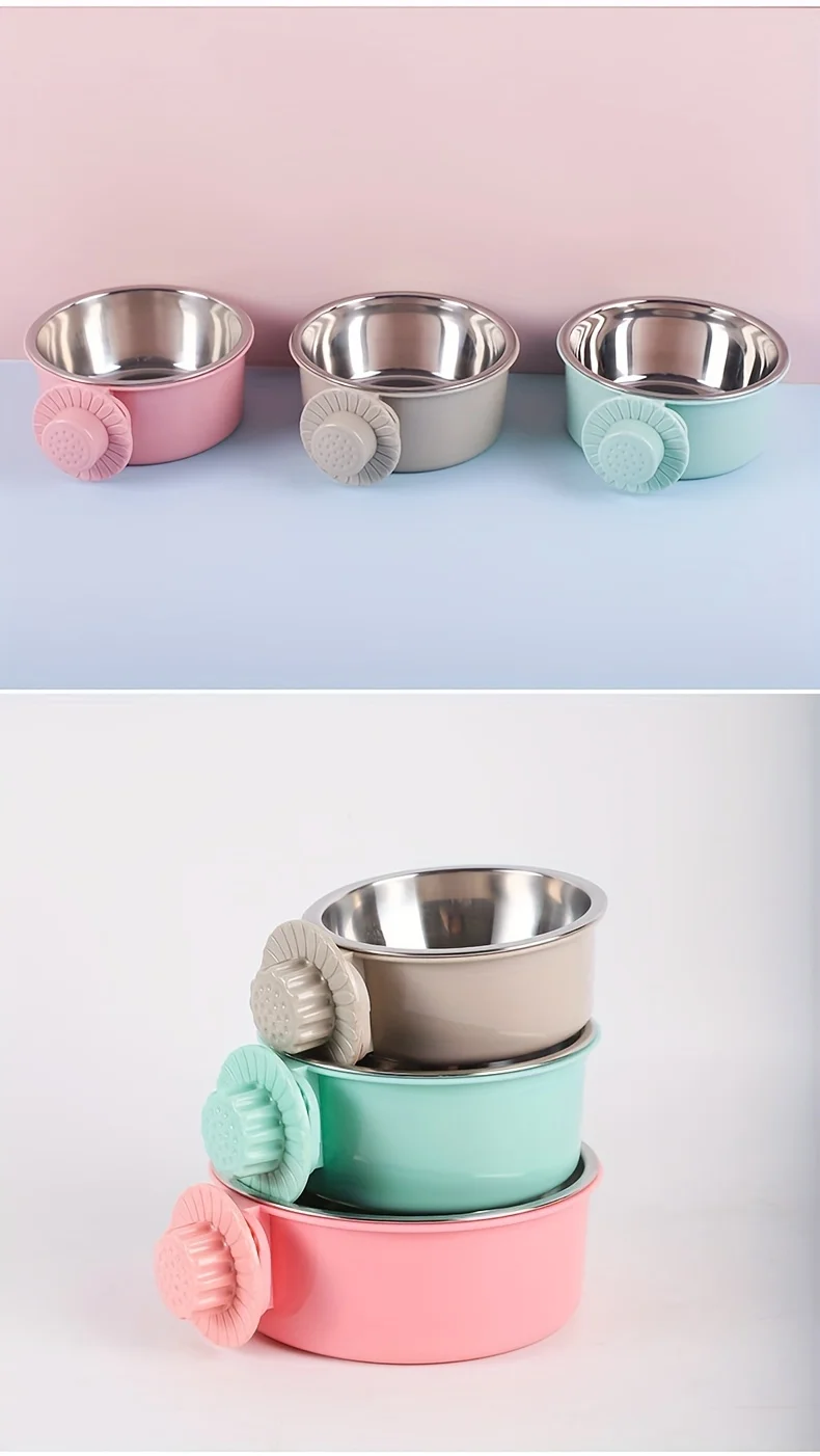 Dog Bowl Anti-tip Fixed Hanging Dog Bowl Dog Cage Stainless Steel Drinking Bowl Pet Bowl Pet Supplies