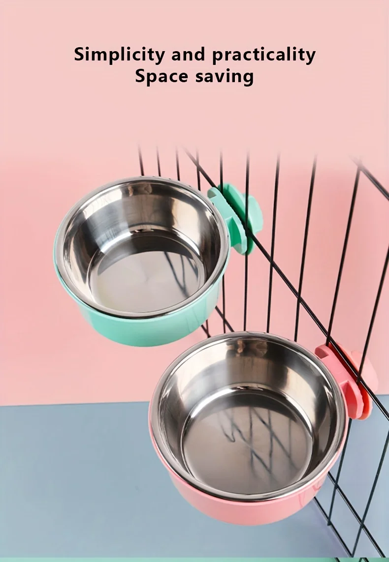 Dog Bowl Anti-tip Fixed Hanging Dog Bowl Dog Cage Stainless Steel Drinking Bowl Pet Bowl Pet Supplies