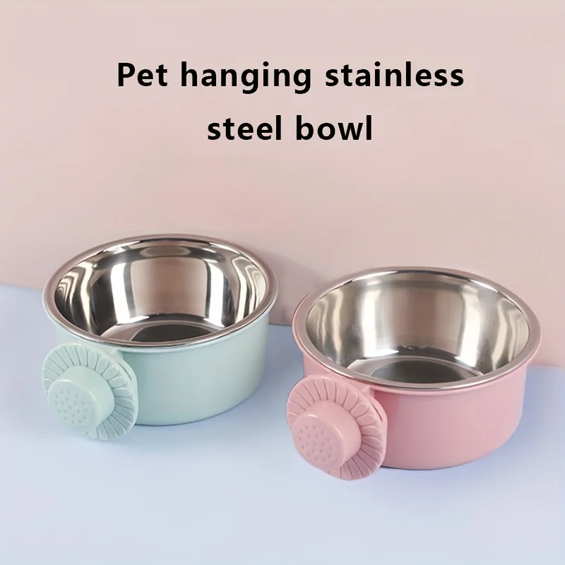 Dog Bowl Anti-tip Fixed Hanging Dog Bowl Dog Cage Stainless Steel Drinking Bowl Pet Bowl Pet Supplies
