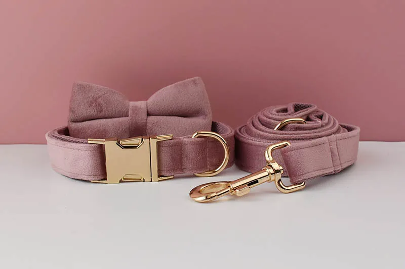 Light Purple Velvet Dog Collar And Leash Set For Dogs Custom Engraved Nameplate Pet Supplies Dog Leash Velvet05