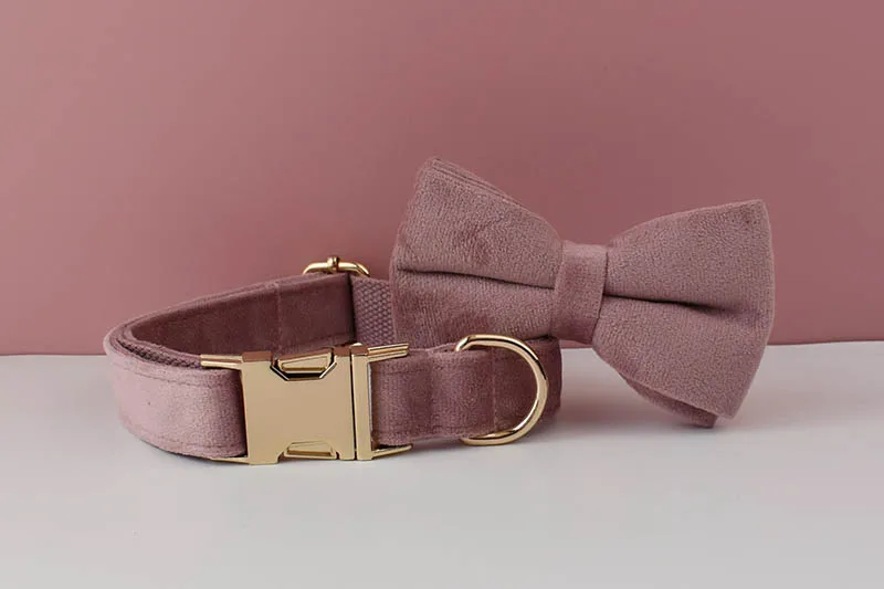 Light Purple Velvet Dog Collar And Leash Set For Dogs Custom Engraved Nameplate Pet Supplies Dog Leash Velvet05