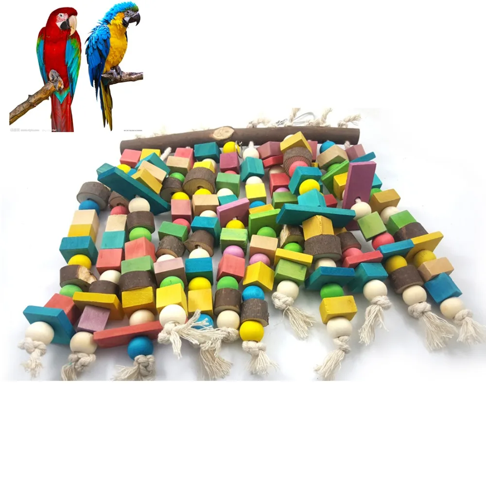 Wooden Bird Toys Large Bird Chewing Toy Parrot Birds Toys Accessories Big Parrot Cage Bite Toy for African Grey Macaws Cockatoos