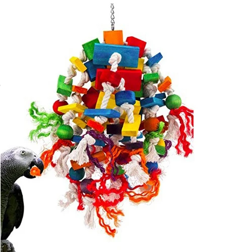 Wooden Bird Toys Large Bird Chewing Toy Parrot Birds Toys Accessories Big Parrot Cage Bite Toy for African Grey Macaws Cockatoos