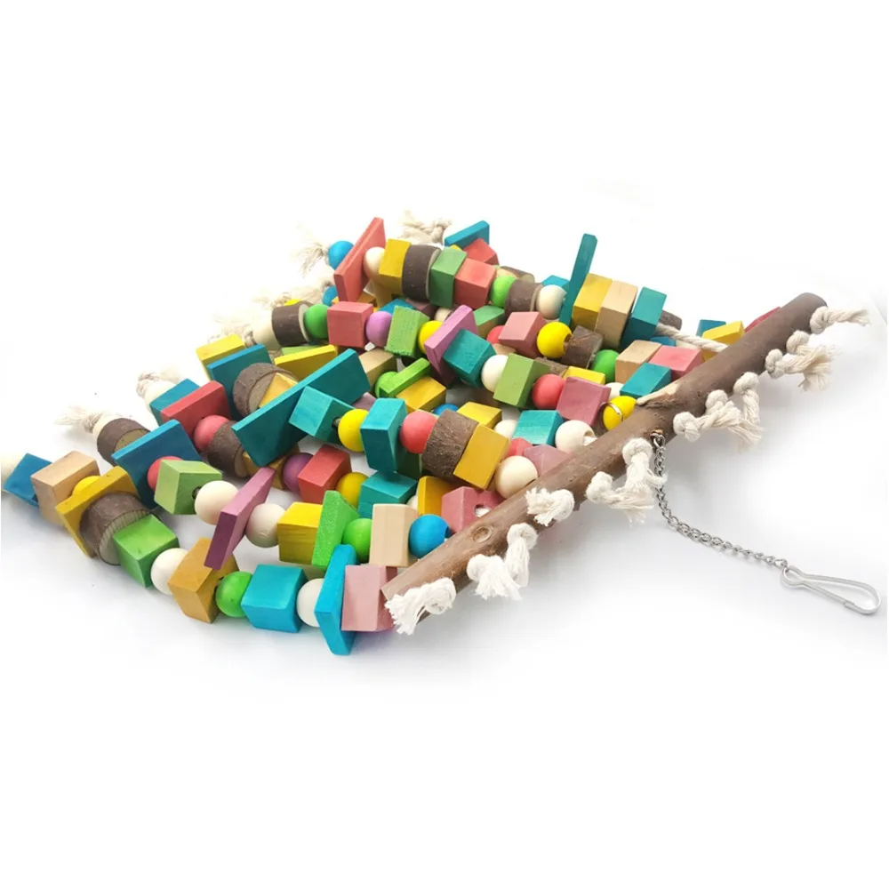 Wooden Bird Toys Large Bird Chewing Toy Parrot Birds Toys Accessories Big Parrot Cage Bite Toy for African Grey Macaws Cockatoos