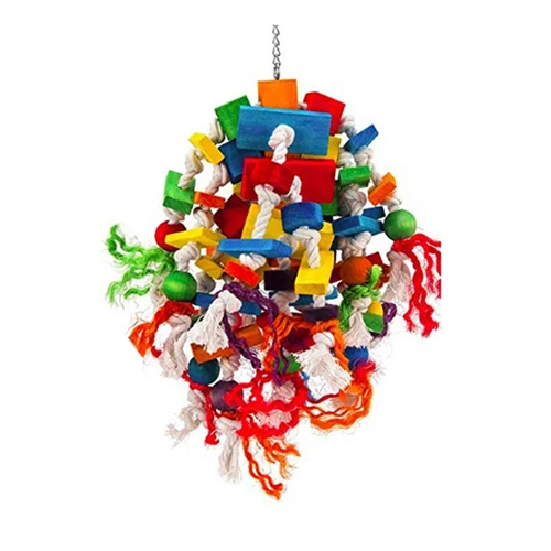 Wooden Bird Toys Large Bird Chewing Toy Parrot Birds Toys Accessories Big Parrot Cage Bite Toy for African Grey Macaws Cockatoos