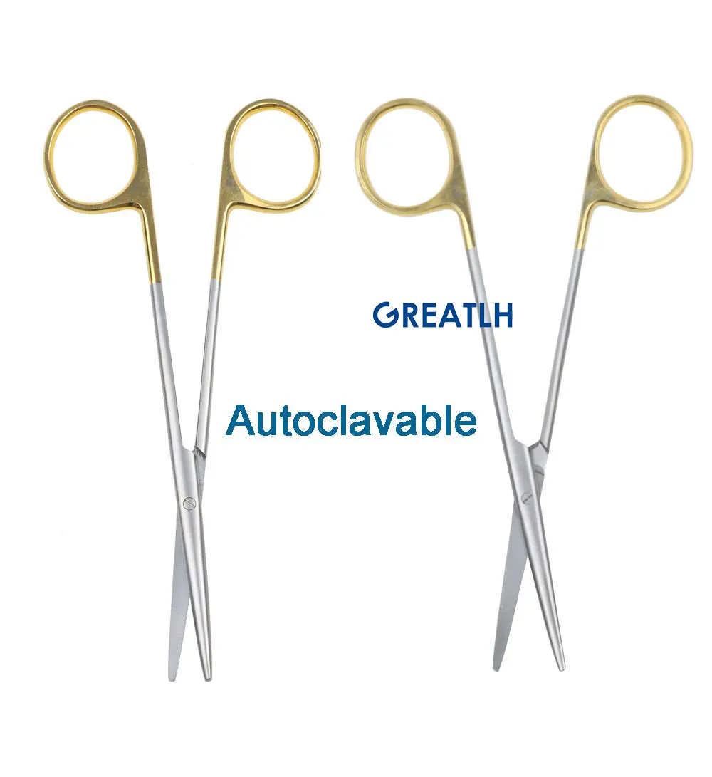 1pcs Autoclavable Tissue Scissors Stainless Steel Golden Handle Blunt Scissors Straight Head Curved Head Surgical Scissors