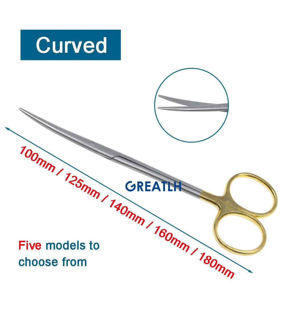 1pcs Autoclavable Tissue Scissors Stainless Steel Golden Handle Blunt Scissors Straight Head Curved Head Surgical Scissors