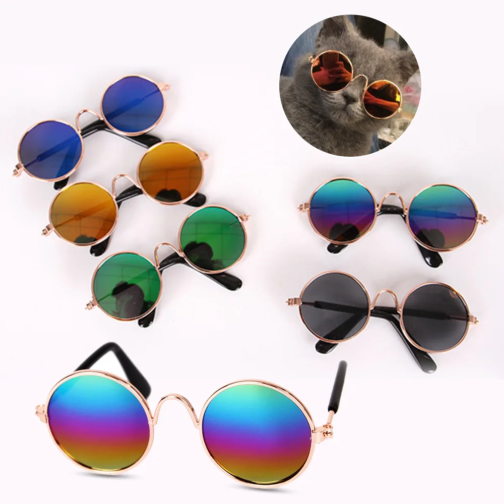Dog Glasses Pet Vintage Round Glasses Cat Accessories Puppy Photos Props Decorations for Dogs Reflection Eyewear Glasses
