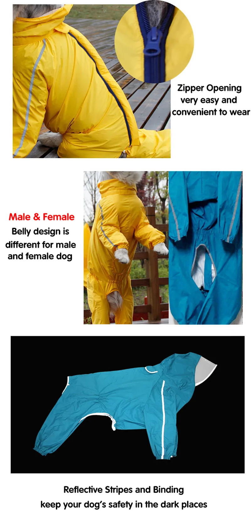Dog Raincoat for Large Dogs Fully-Covered Hooded Waterproof Dog Rain Jacket with Removable Tail Cover Pet Clothes Husky Samoyed