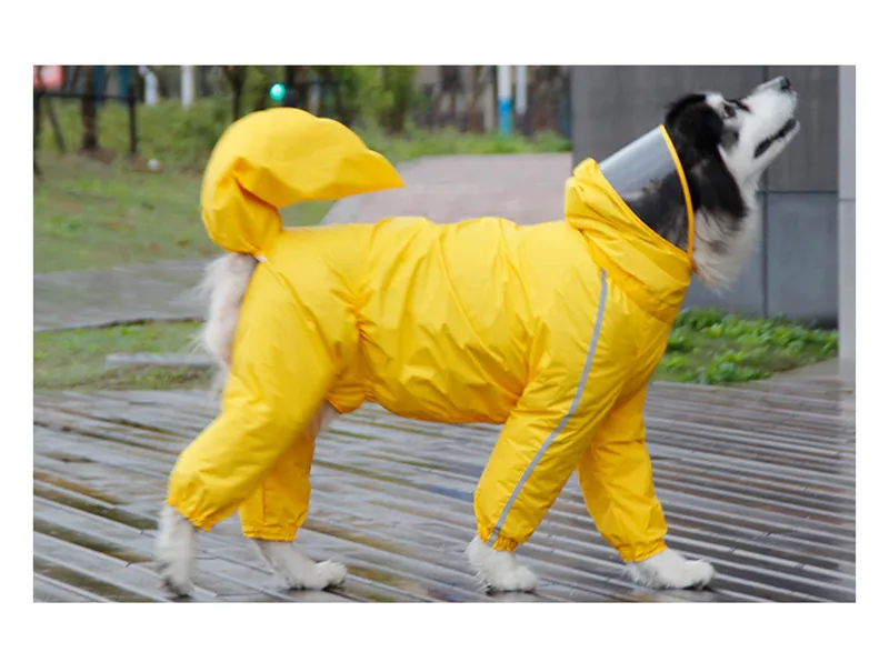 Dog Raincoat for Large Dogs Fully-Covered Hooded Waterproof Dog Rain Jacket with Removable Tail Cover Pet Clothes Husky Samoyed