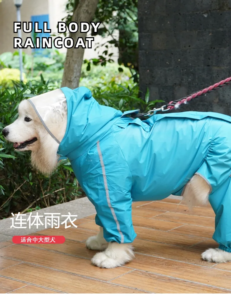 Dog Raincoat for Large Dogs Fully-Covered Hooded Waterproof Dog Rain Jacket with Removable Tail Cover Pet Clothes Husky Samoyed