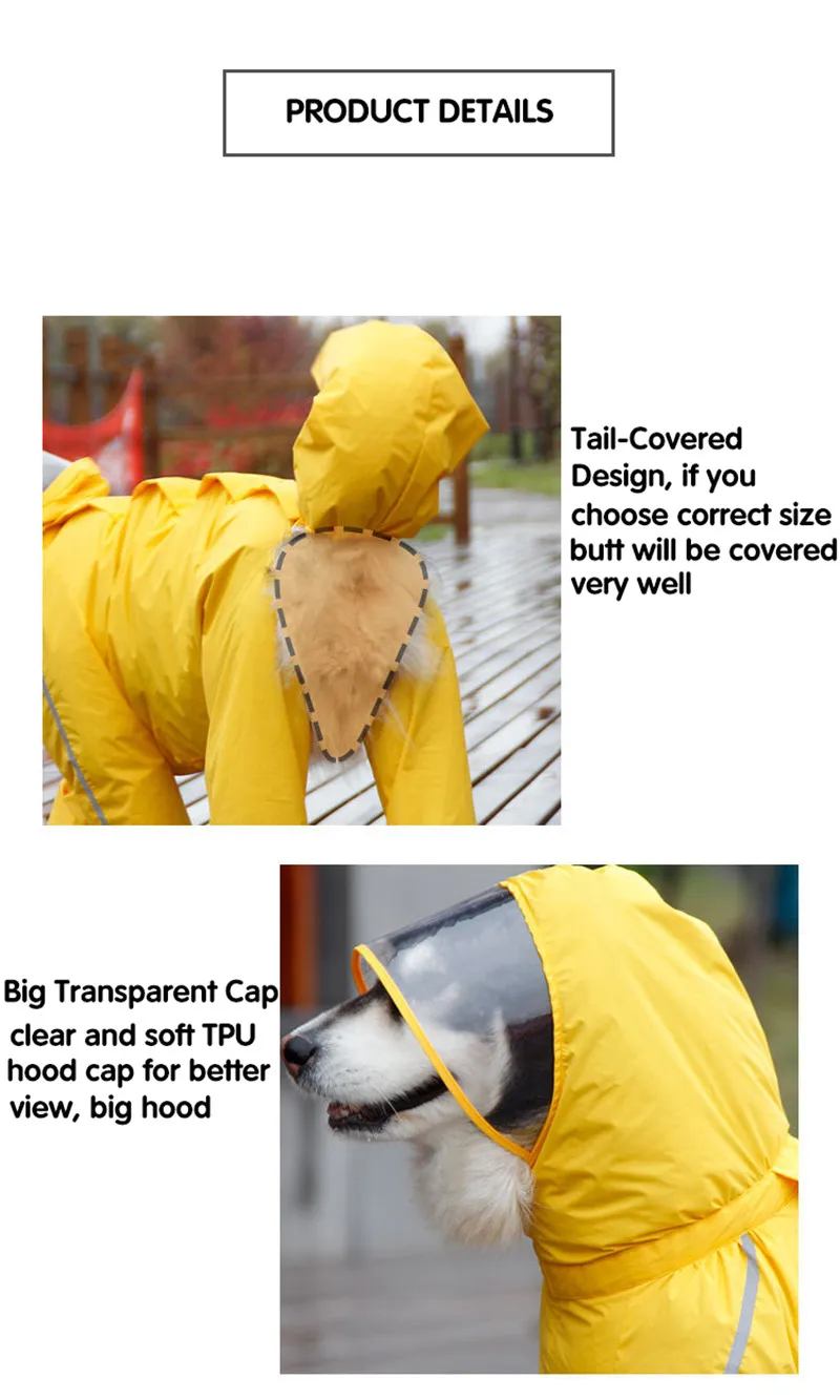 Dog Raincoat for Large Dogs Fully-Covered Hooded Waterproof Dog Rain Jacket with Removable Tail Cover Pet Clothes Husky Samoyed