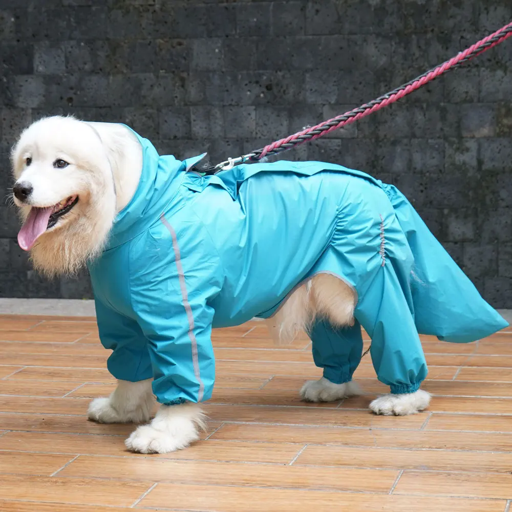 Dog Raincoat for Large Dogs Fully-Covered Hooded Waterproof Dog Rain Jacket with Removable Tail Cover Pet Clothes Husky Samoyed