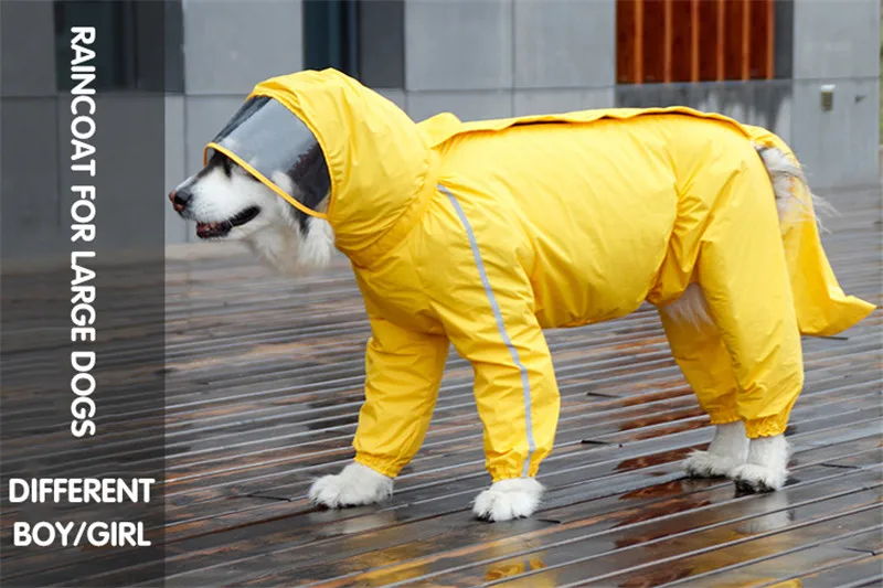 Dog Raincoat for Large Dogs Fully-Covered Hooded Waterproof Dog Rain Jacket with Removable Tail Cover Pet Clothes Husky Samoyed