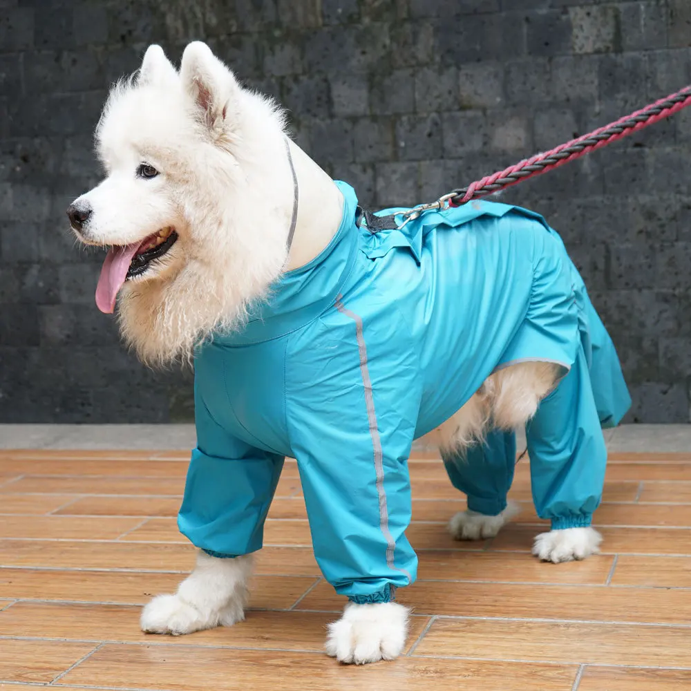 Dog Raincoat for Large Dogs Fully-Covered Hooded Waterproof Dog Rain Jacket with Removable Tail Cover Pet Clothes Husky Samoyed