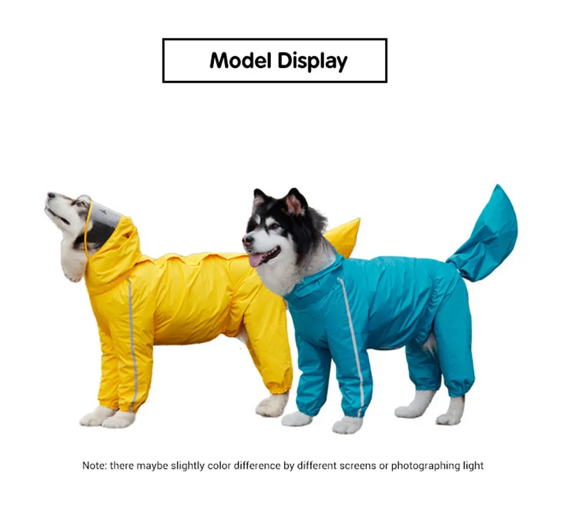 Dog Raincoat for Large Dogs Fully-Covered Hooded Waterproof Dog Rain Jacket with Removable Tail Cover Pet Clothes Husky Samoyed