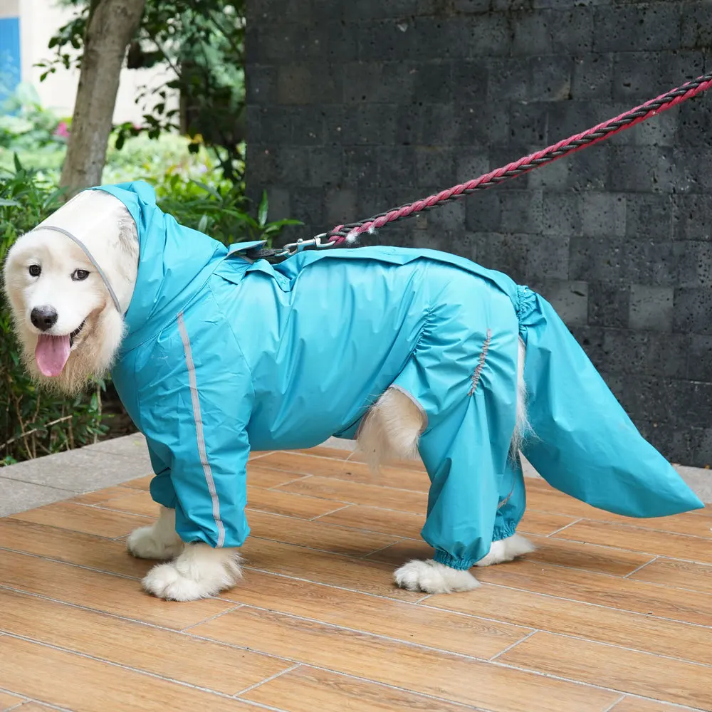 Dog Raincoat for Large Dogs Fully-Covered Hooded Waterproof Dog Rain Jacket with Removable Tail Cover Pet Clothes Husky Samoyed
