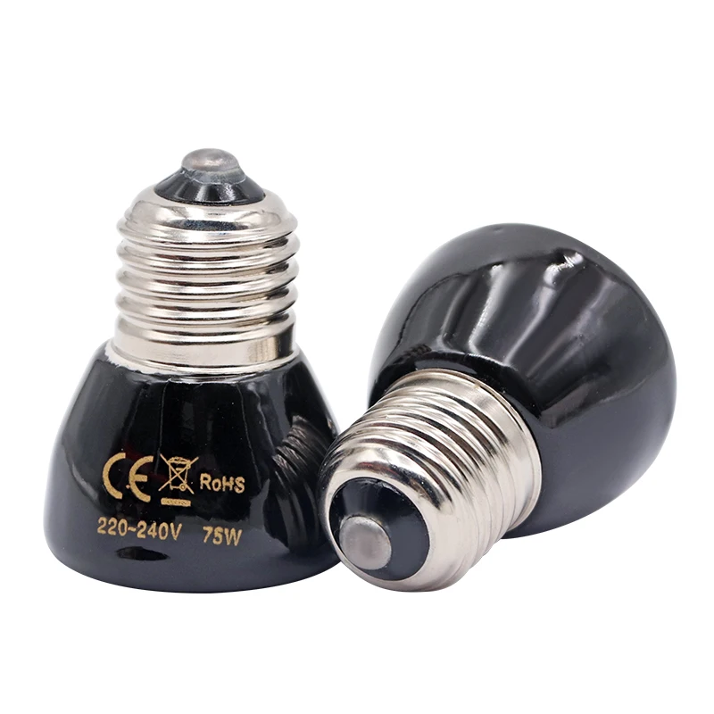 220V Far Infrared Heating Lamp Black Ceramic E27 Pet Warmer Bulb Brooder Chickens Tortoise Lizard Reptile Light 25/50/75/100W