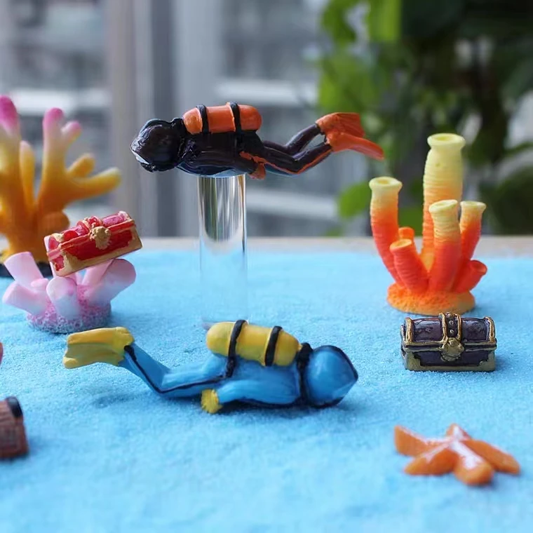 Mini People Ornaments Aquarium Decoration Accessories Plants Stones Decor Turtle Fluorescent Colours For Fish Tank Reflective