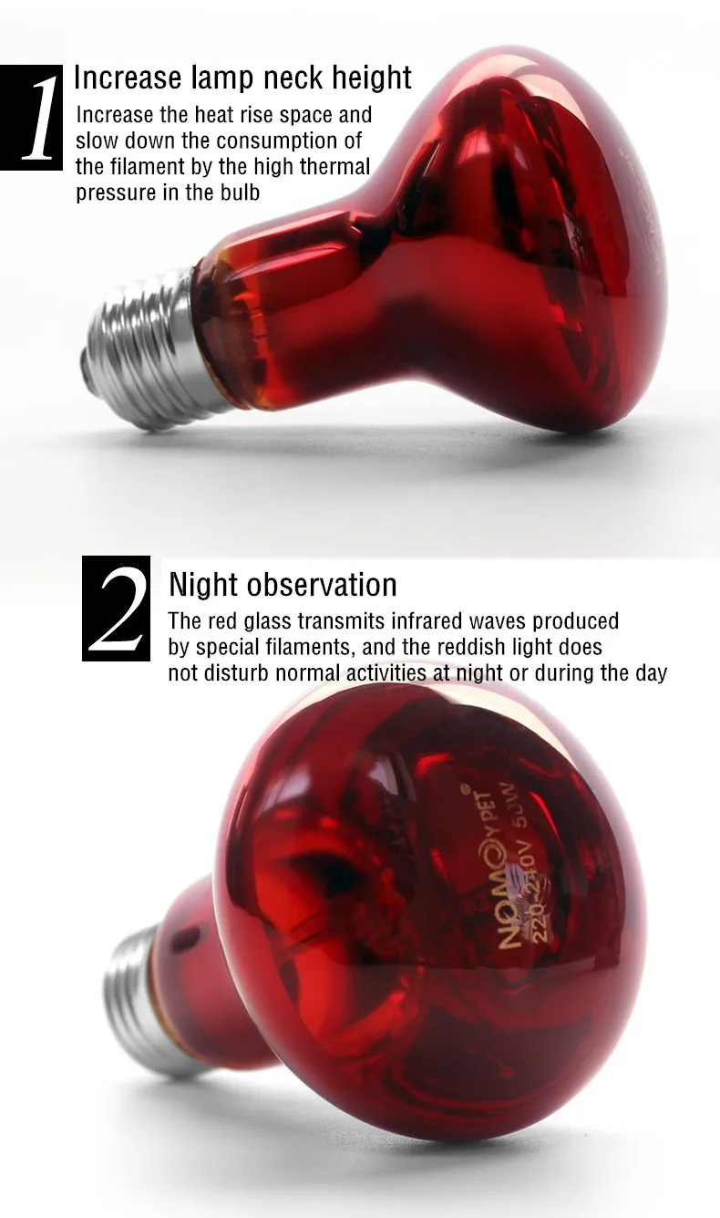 Reptile Heat Lamp Bulb Infrared Basking Spot Lamp 110V/220V Amphibian Snake Lamp Heat Reptile Bulbs 25W 50W 100W Luz Terrario