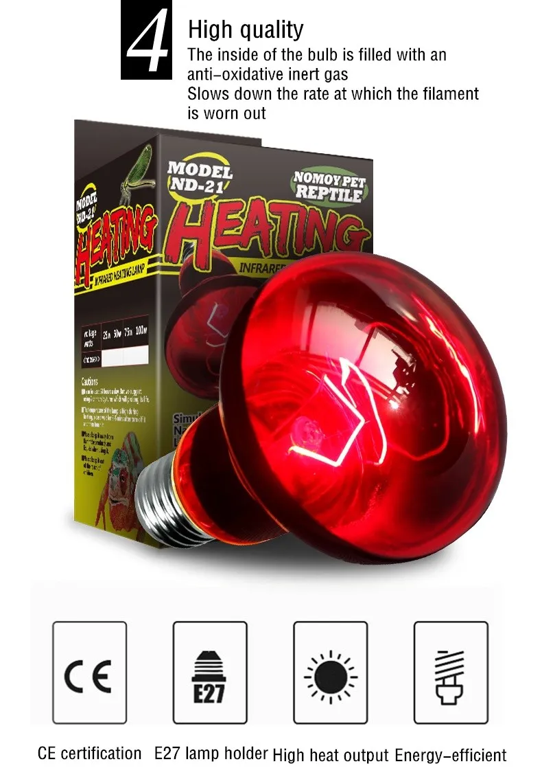 Reptile Heat Lamp Bulb Infrared Basking Spot Lamp 110V/220V Amphibian Snake Lamp Heat Reptile Bulbs 25W 50W 100W Luz Terrario