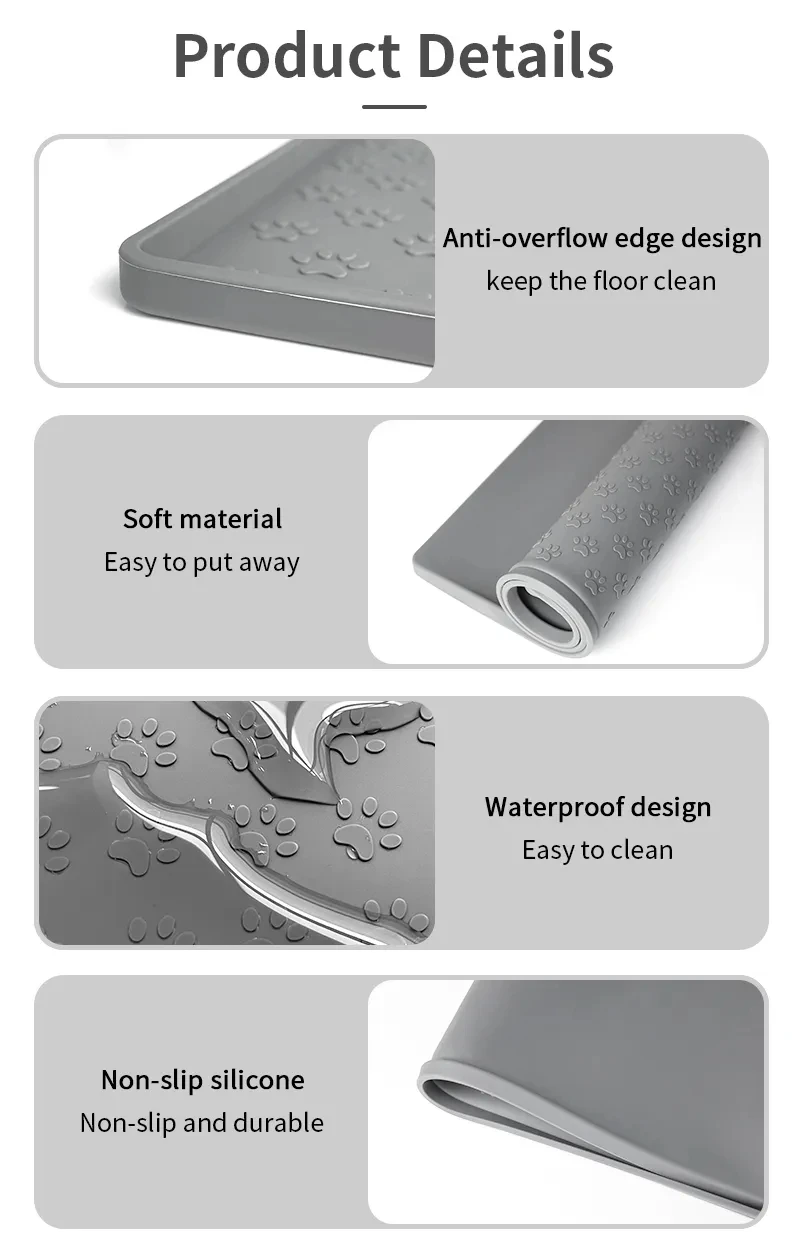 Pet Placemat Cat Dog Drinking Feeding Placemat Feeder Mats Cat Feed Mat Dog Food Bowl Mat Silicone Waterproof Pet Bowl Pad
