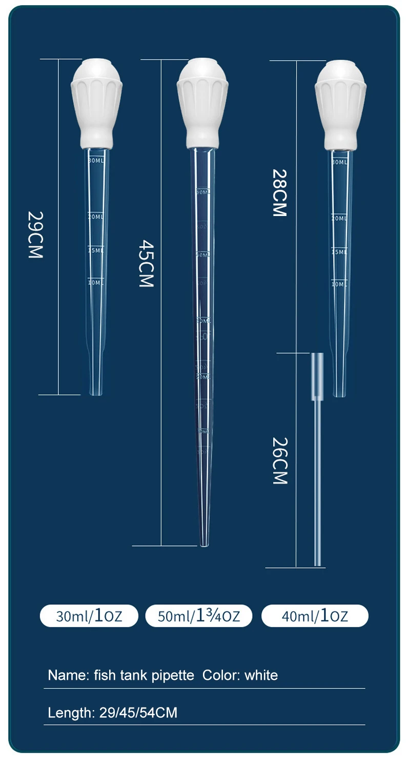 Aquarium Siphon Lengthen Pipettes Fish Tank Vacuum Cleaner Simple Cleaning Tool for Aquarium Water Changer 29cm 54cm 30ml 50ml