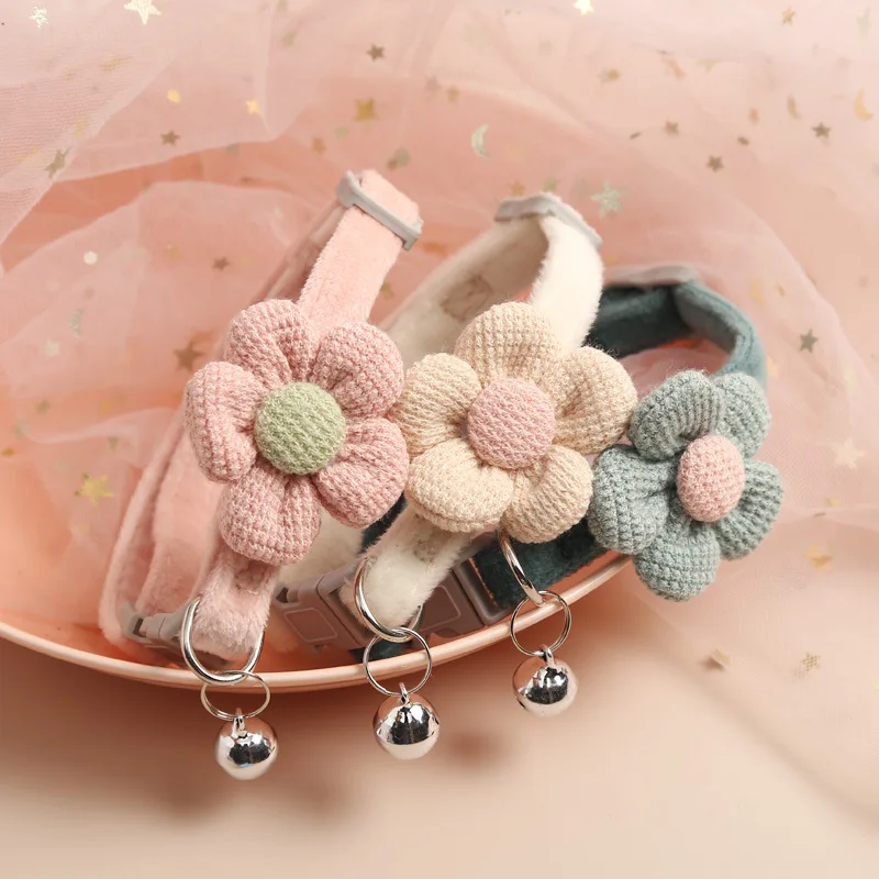 1Pc Cat Collar with Cute Flower Adjustable Buckle Cat Collar Bell Collar Cat Small Pet Supplies Kitten Collar Small Dog Acce