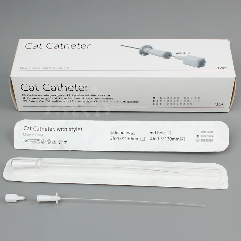 12pcs/60pcs/120pcs Cat Catheter with Stylet 3Fr End Hole 4Fr Side Holes Veterinary Urinary Cat Catheters