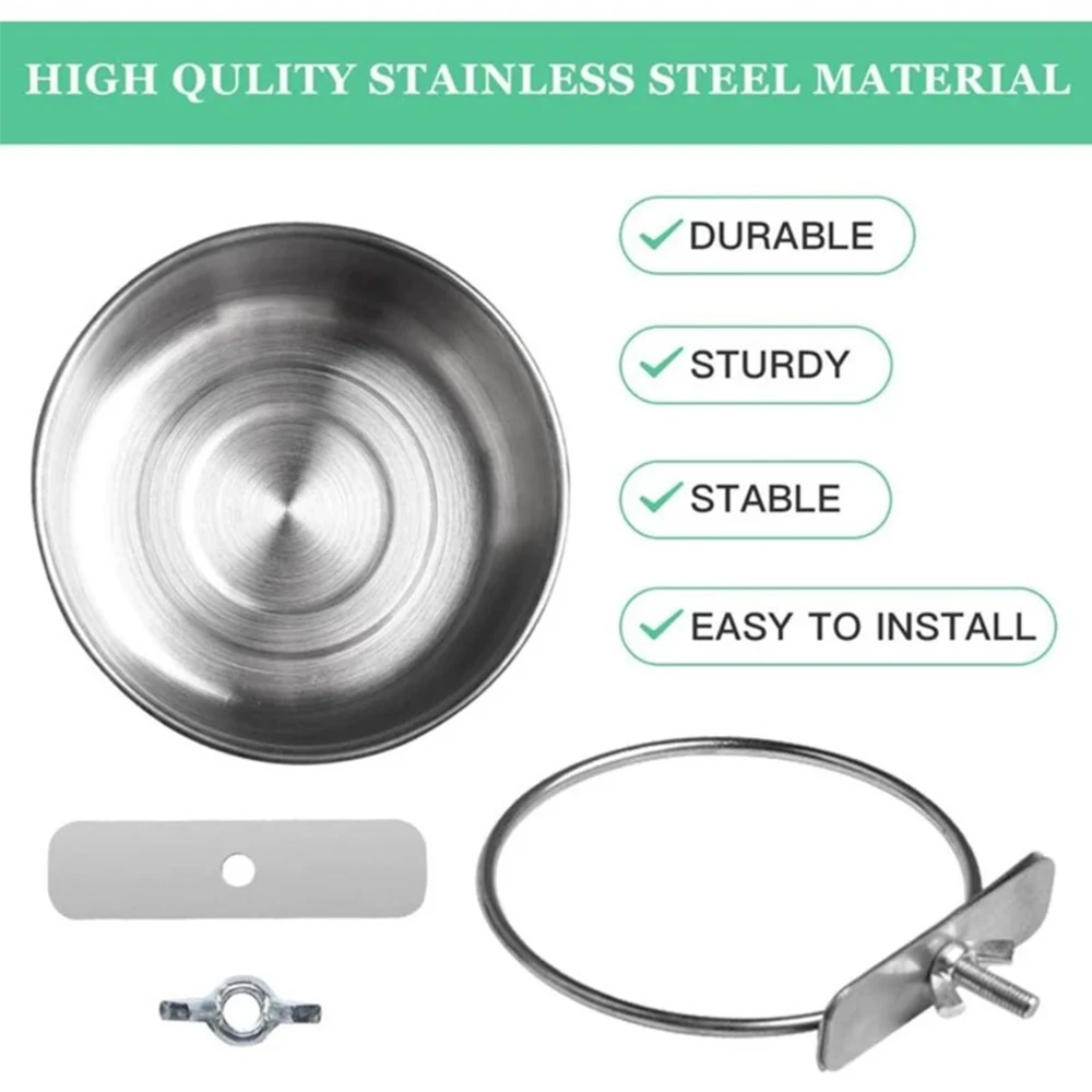 Rabbit Hamster Pet Food Dish Stainless Steel Clamp-on Water Drinker Bird Feeder Parrot Feeding Bowl Cage Cup Hanging Bowl