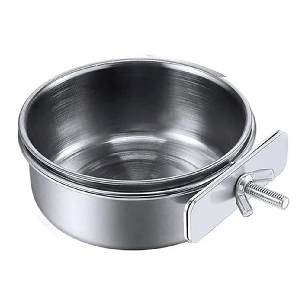 Rabbit Hamster Pet Food Dish Stainless Steel Clamp-on Water Drinker Bird Feeder Parrot Feeding Bowl Cage Cup Hanging Bowl