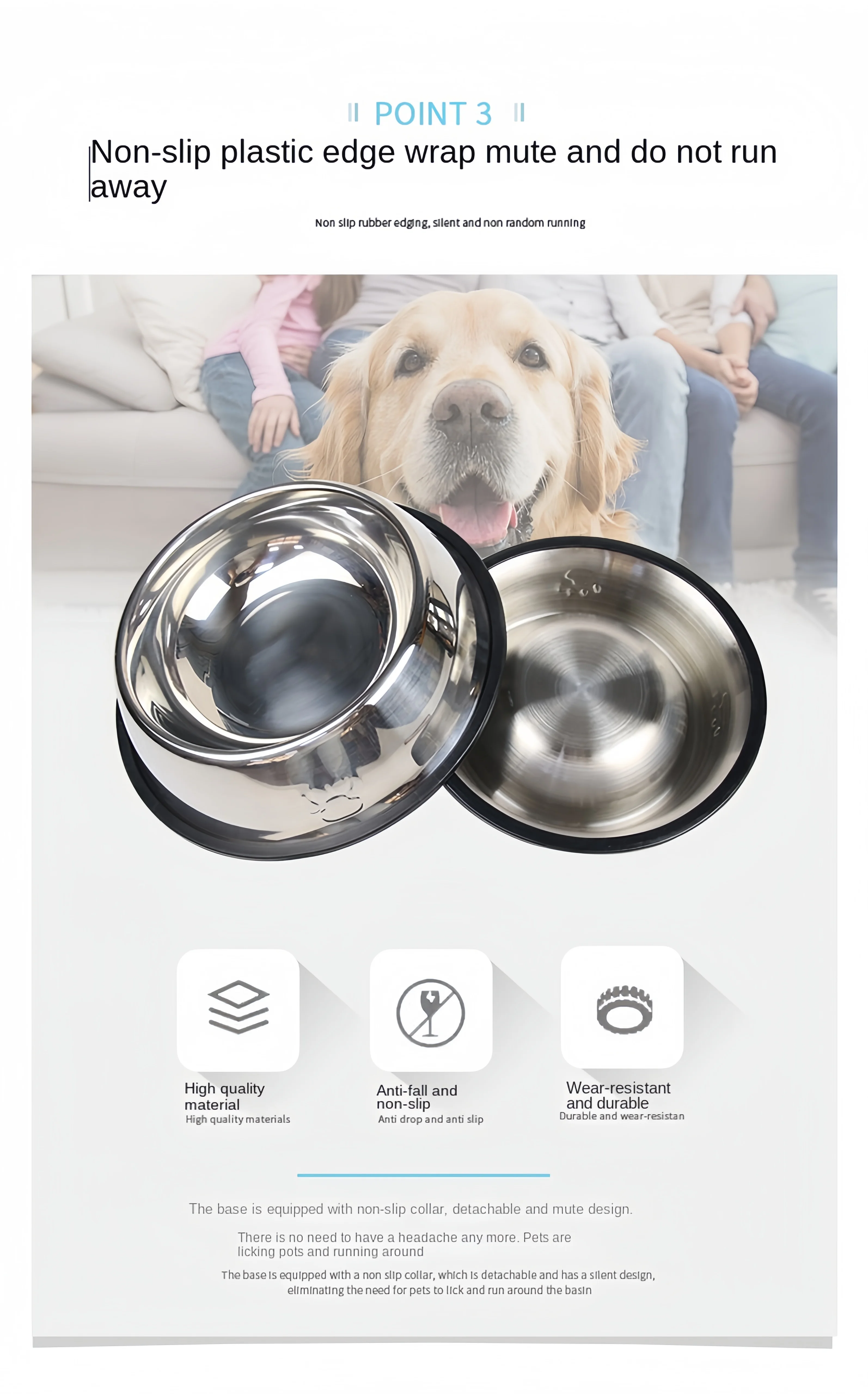 Pet Dog Cat Stainless Steel Bowl Pet Feeding Bowl Cat and Dog Drinking Bowl Metal Feeder Bowl Durable Easy To Clean 6 Sizes