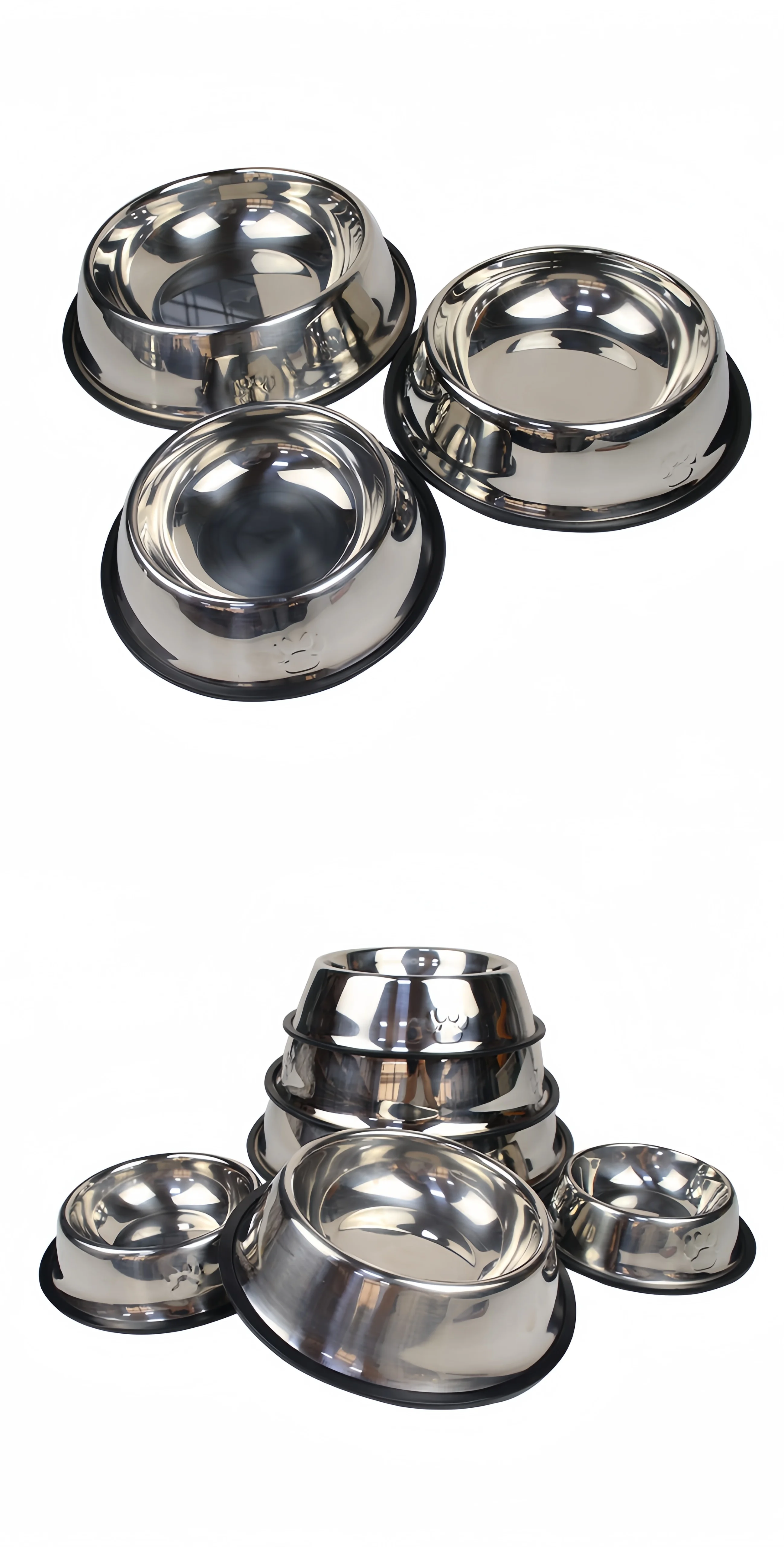 Pet Dog Cat Stainless Steel Bowl Pet Feeding Bowl Cat and Dog Drinking Bowl Metal Feeder Bowl Durable Easy To Clean 6 Sizes