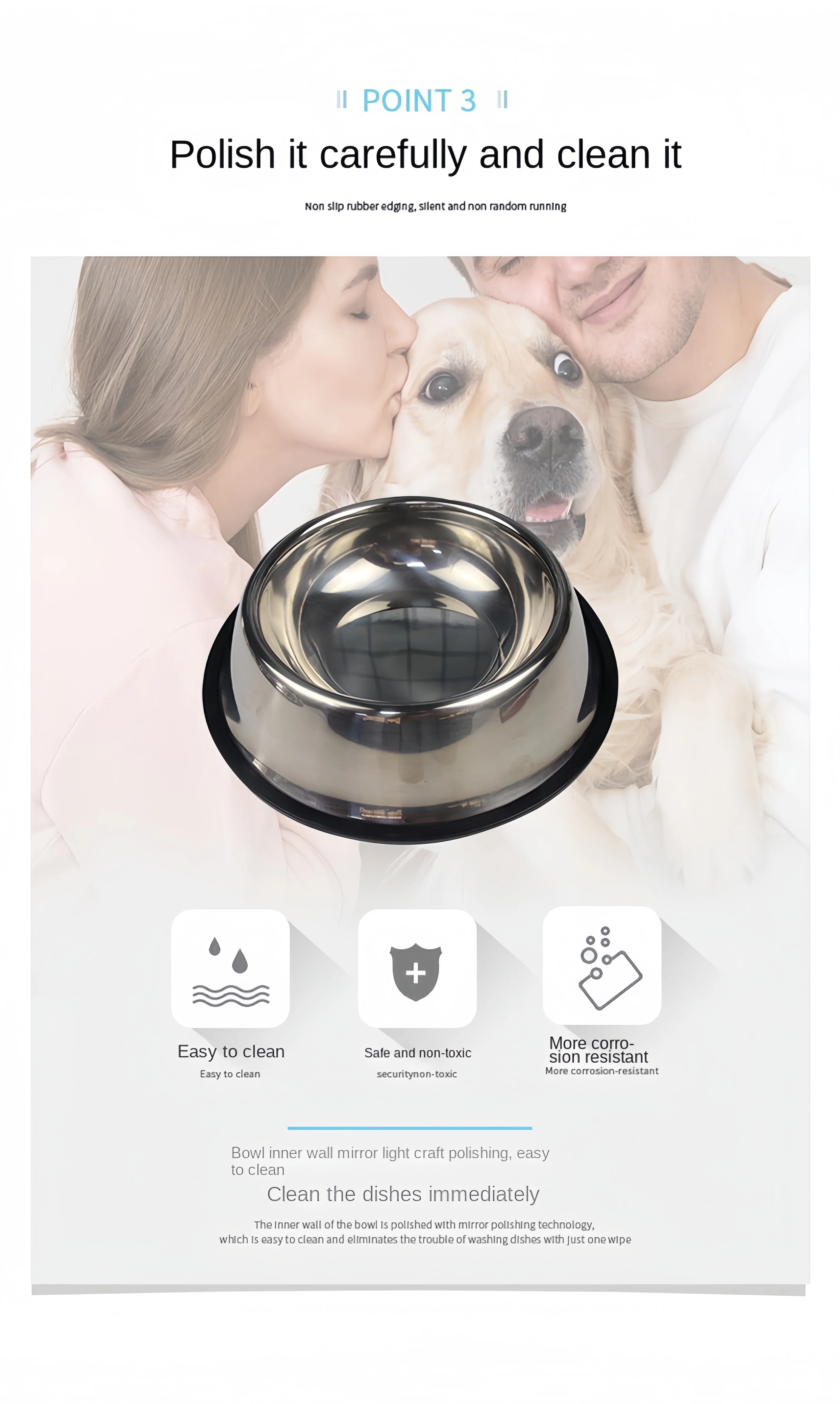 Pet Dog Cat Stainless Steel Bowl Pet Feeding Bowl Cat and Dog Drinking Bowl Metal Feeder Bowl Durable Easy To Clean 6 Sizes