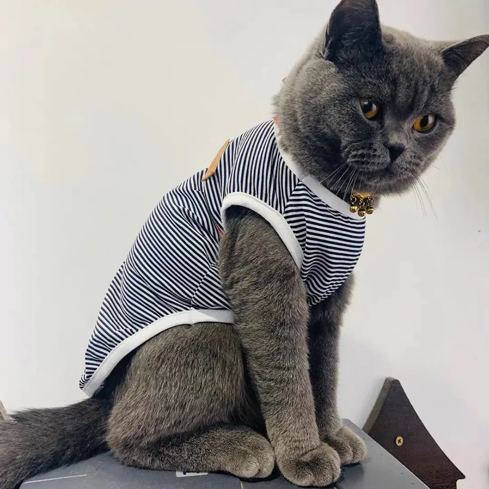 Summer Cat Dog Vest Classic Stripes Pet Sleeveless T-shirt for Small Dogs Cats Kitten Sphynx Clothing Outfit Ropa Para Gatos
