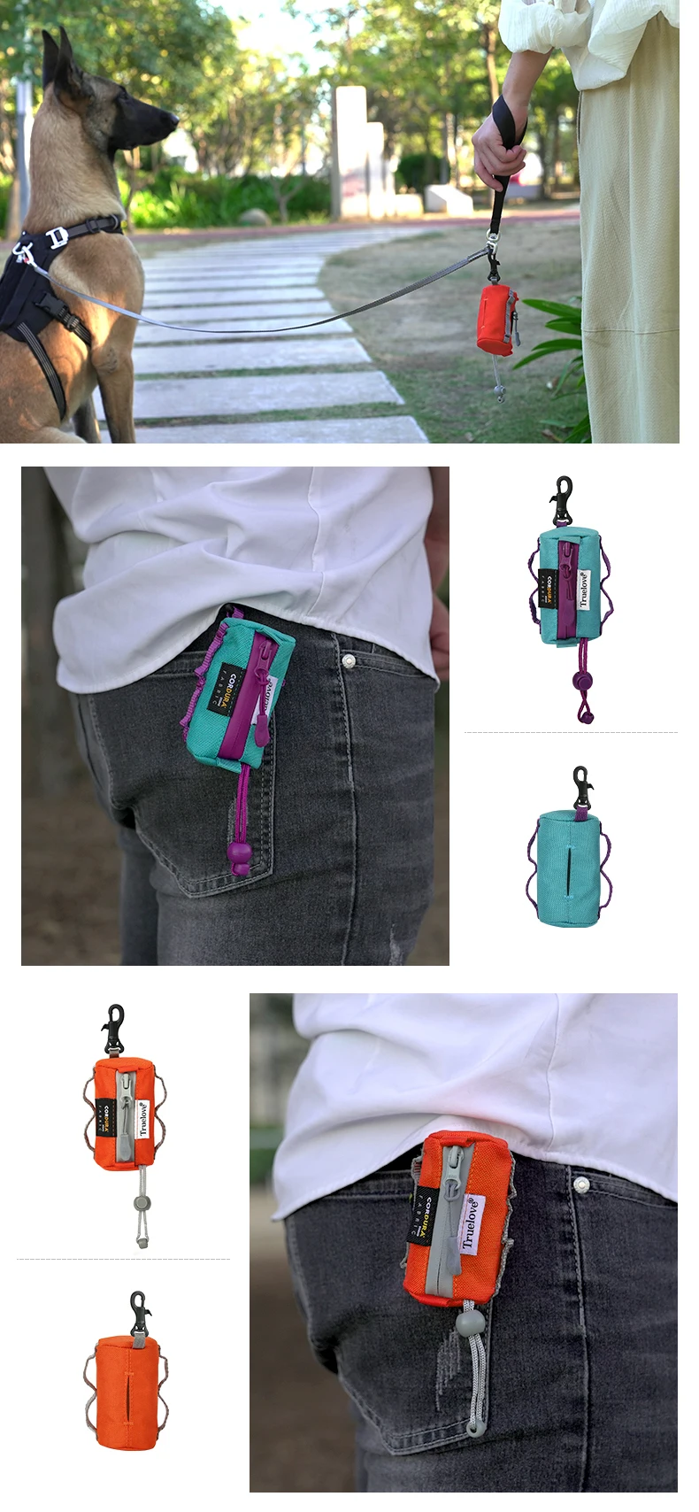 Truelove Pet Dog Adjustable Small Bag Dispenser Canine Poop Bag Holder with Carabiner Suitable for All Dog Leashes Walk TLB2012