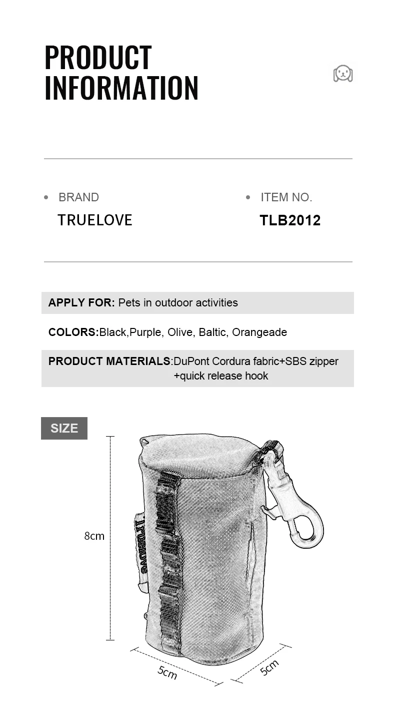 Truelove Pet Dog Adjustable Small Bag Dispenser Canine Poop Bag Holder with Carabiner Suitable for All Dog Leashes Walk TLB2012