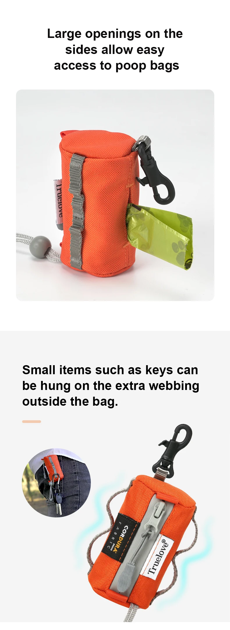 Truelove Pet Dog Adjustable Small Bag Dispenser Canine Poop Bag Holder with Carabiner Suitable for All Dog Leashes Walk TLB2012