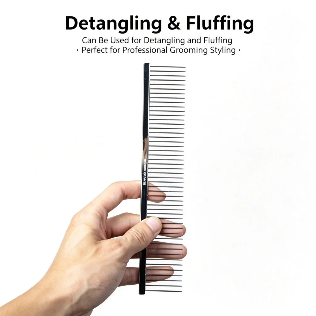 BRAVURA Groom Professional Wide Tooth Pet Comb 46 Teeth Stainless Steel 24cm Dog Cat Grooming Tool for Detangling Fluffing Deshe