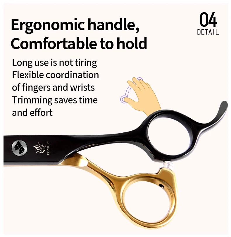 Fenice Professional Black and Gold Two-Color Pet Dogs Grooming Scissors Set for Small Dogs Straight Curved Thinning Shears