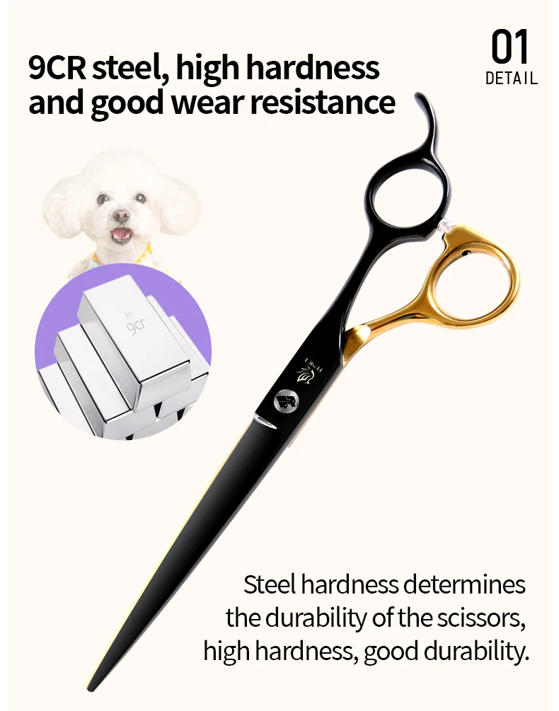 Fenice Professional Black and Gold Two-Color Pet Dogs Grooming Scissors Set for Small Dogs Straight Curved Thinning Shears