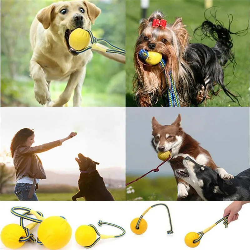 1pc Teeth Indestructible Bite Rubber Puppy Funny Training Ball Chew Toys Play Fetch Solid with Carrier Rope Pet Dog Toy