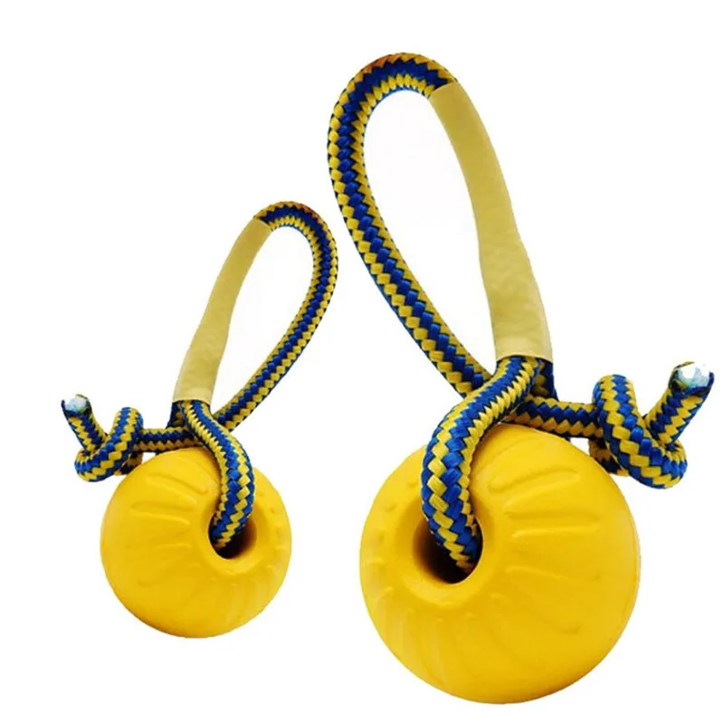 1pc Teeth Indestructible Bite Rubber Puppy Funny Training Ball Chew Toys Play Fetch Solid with Carrier Rope Pet Dog Toy