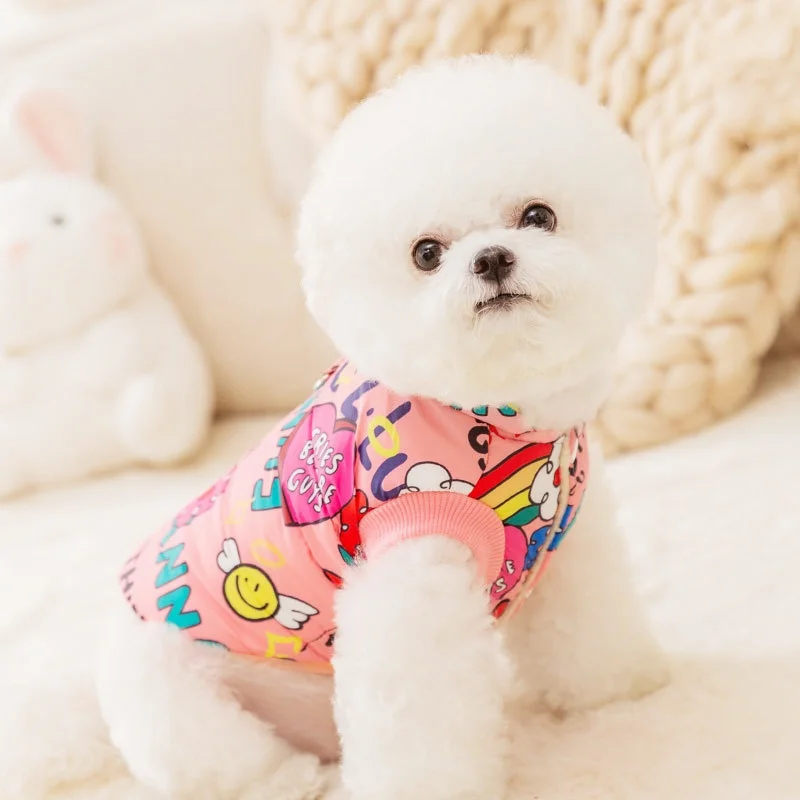 Fashion Print Dog Down Jacket Cute Soft Dog Clothes Winter Cat Jacket Coat Warm Puppy Costume Chihuahua French Bulldog Clothes