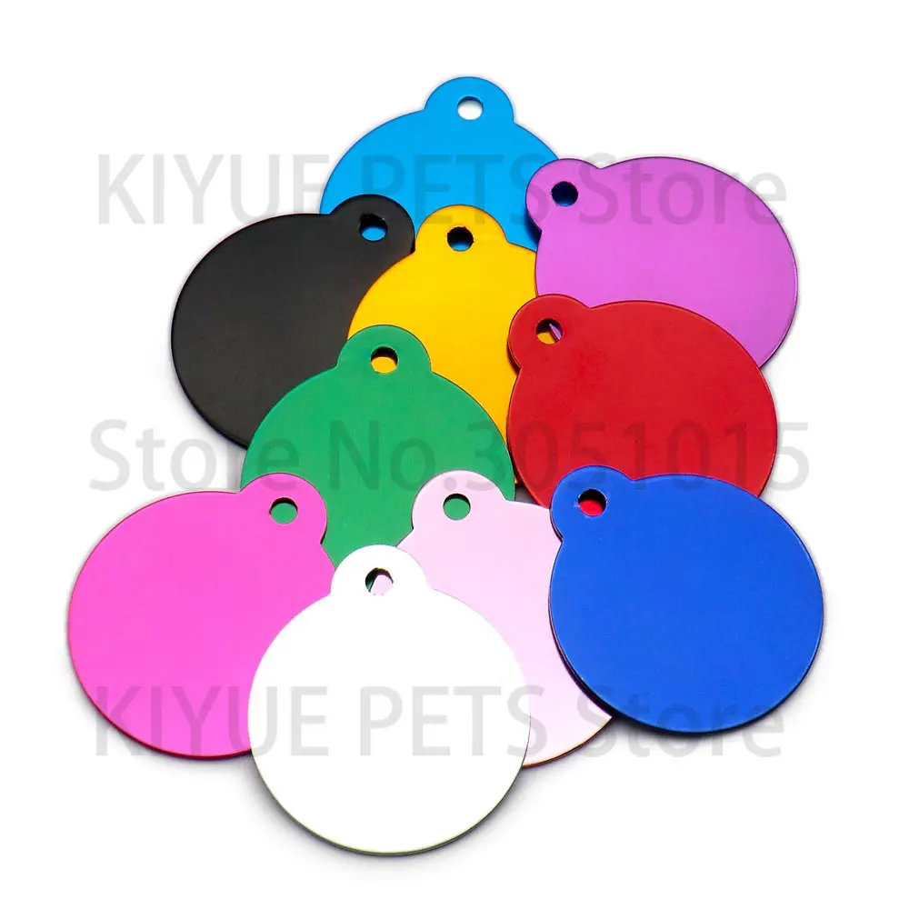 Wholesale 100pcs Dog Pet ID Tags Pendant Plate Lost Tag Puppy Cat Name Address Lable Round Collar Keyrings Accessories