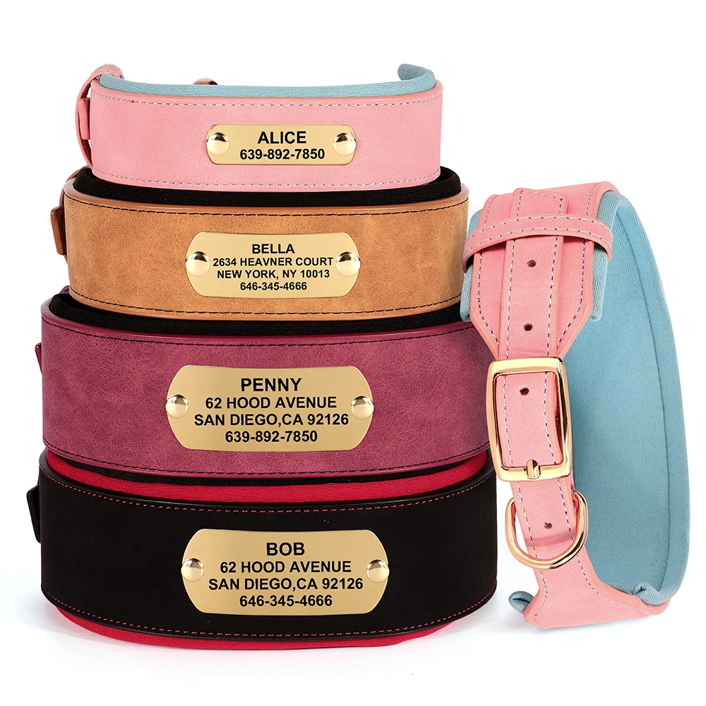 Personalized Leather Dog Collar Soft Wide Padded Collars For Medium Large Dogs With Free Engraved Nameplate Dog Accessories