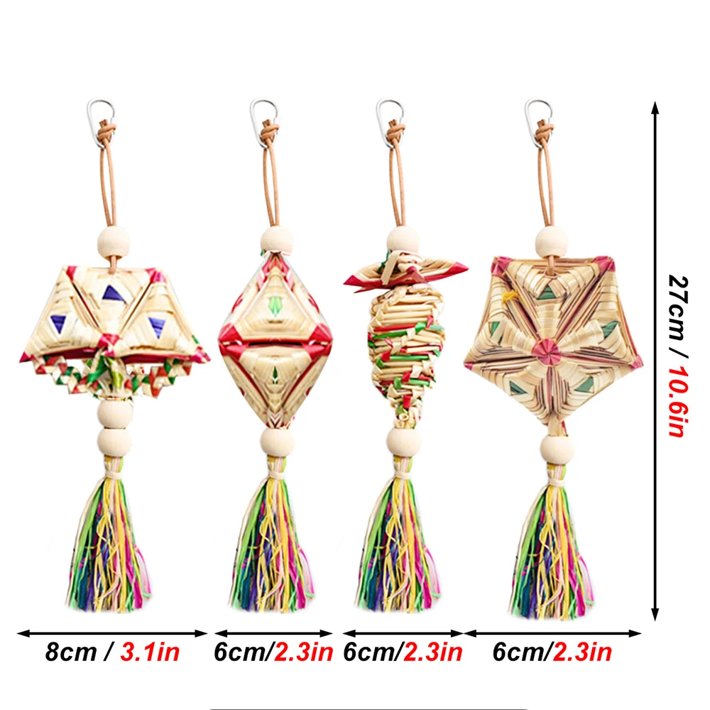 1 Pc Random Style Pet Parrot Bird Chew Toys Handmade Natural Straw Chewing Bite Hanging Cage Bell Swing Climb Playing Pendant