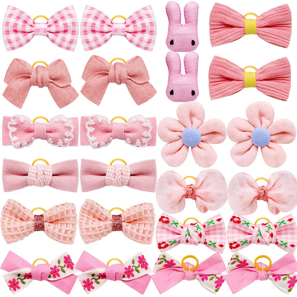 10pcs Pink Style Dog Bowknot Small Dog Hair Bows with Rubber Bands Cat Dog Hair Decorate Pet Grooming Accessories