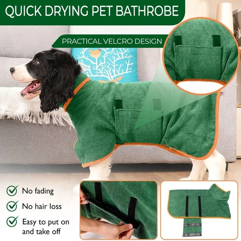 Dog Bathrobe Towel Pet Drying Coat Clothes Adjustable Pet Towel For Large Medium Small Dogs Cat Microfiber Absorbent Beach Towel